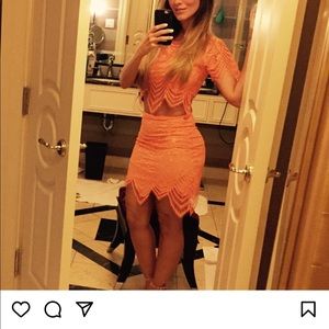 Mini Skirt and top set, coral lace w/ nude lining